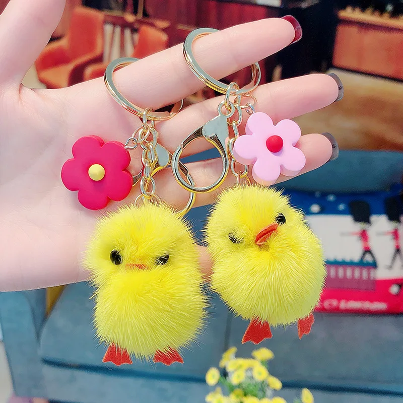 

Little Yellow Chicken Real Hair Keychain Little Chicken Plush Bag Jewelry Accessories Girl Duck Mobile Phone Ornaments