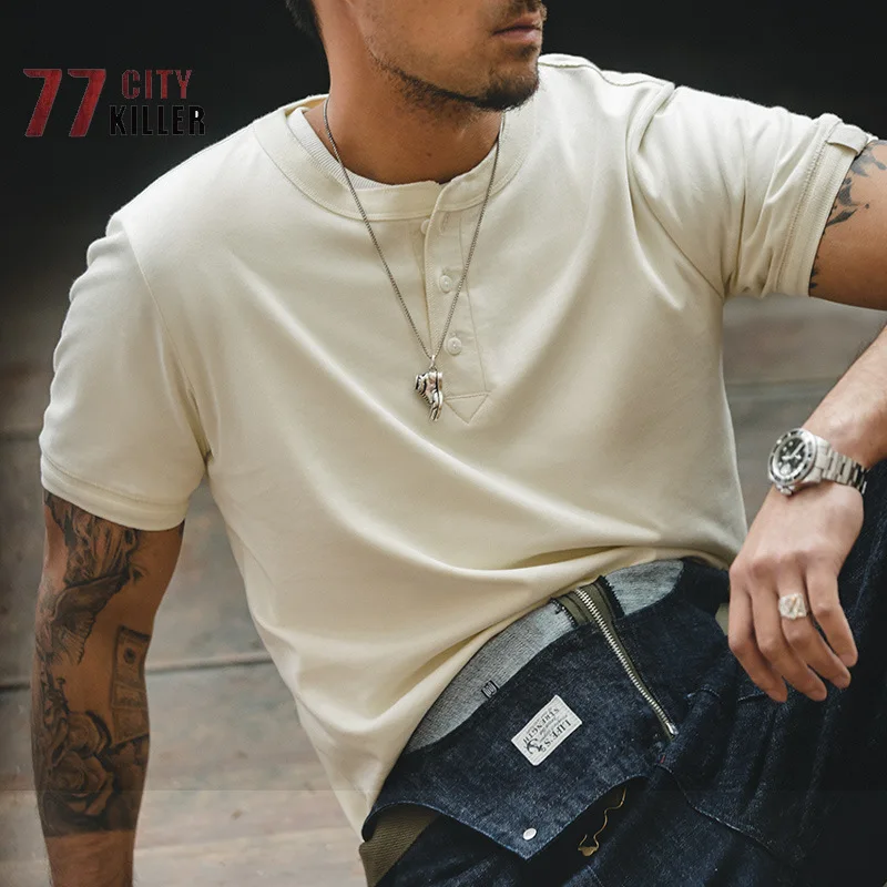 

Summer Retro Men's Tactical T-shirt Round Neck Micro-elastic Breathable Cotton Short-sleeved Men's Solid Color Sports Camisetas