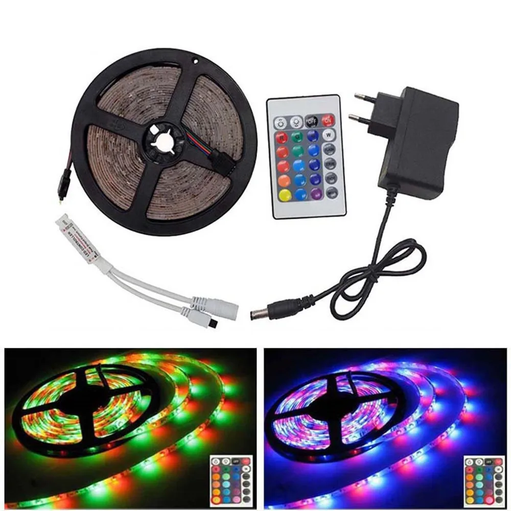 

Светодиодная RGB лента, гибкая Водонепроницаемая светодиодная лента 2835 SMD 5 м 10 м 15 м, Диодная лента + пульт дистанционного управления + адаптер