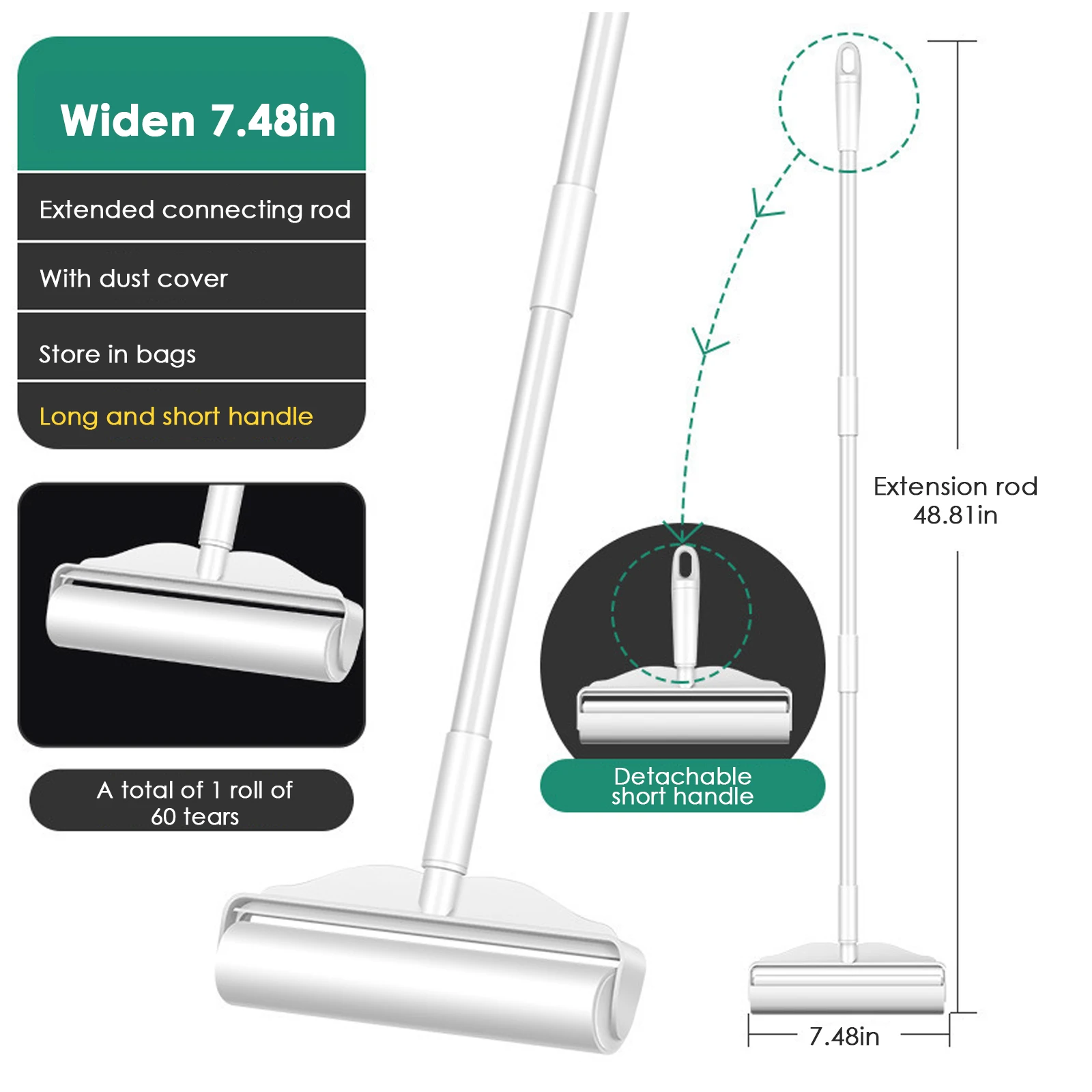 

Lint Roller Sticker 19cm Extended Stick Duster Detachable Rod Floor Lint Roller Pet Hair Roller