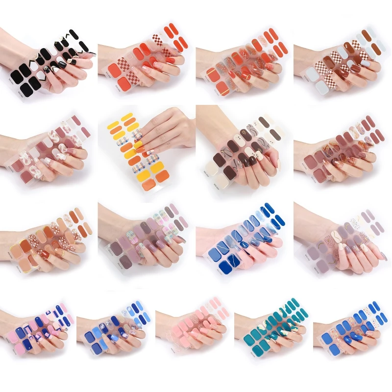 

20 Sticker Semi Cured Gel Nail Polish Strips Gel Nail Full Wraps Strips Gel Nail Stickers UV/LED Lamp Required Nail Wrap