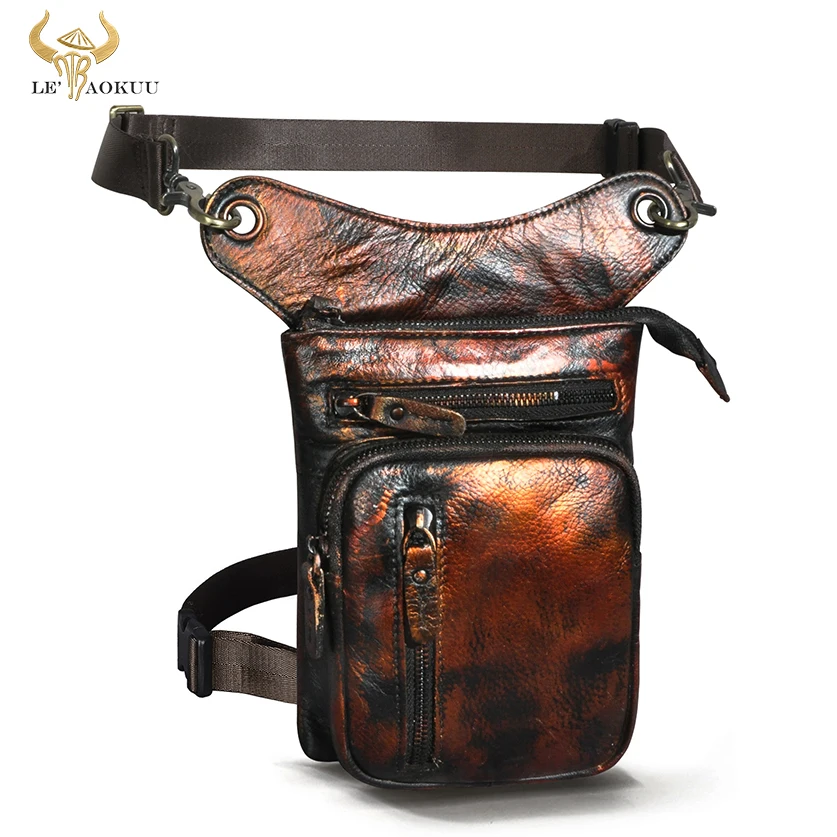 

Thick Quality Leather Design Men Crossbody Satchel Bag Coffee Organizer Fanny Waist Belt Pack Drop Leg Bag Tablet Case 211-11
