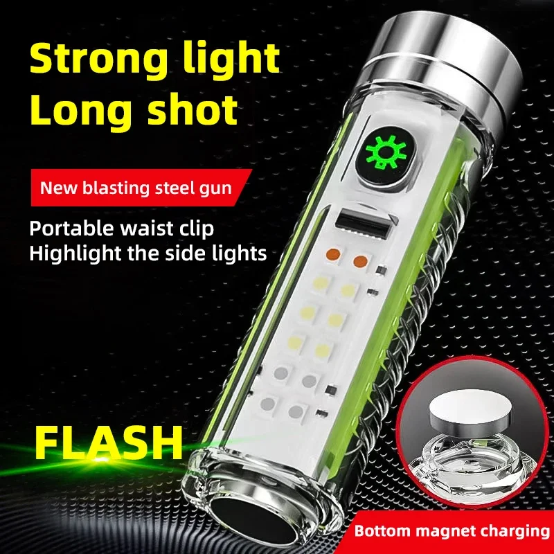 

100W Mini Multifunction LED Flashlight TYPEC Rechargeable Torch Most Bright 8 Mode UV Flash Light Camping Portable Lighting Lamp