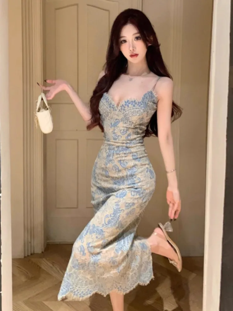 Сексуальные кружевные женские платья Kimotimo с цветочным принтом на бретелях