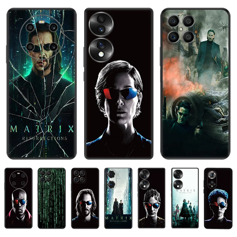 

Matrix 4 Matte Black Phone Case for Honor X8 X7 X9 X6 X40 20 30 i 50 60 Se 70 Pro Magic4 Lite Play 6T 9A 6C Silicone Cover