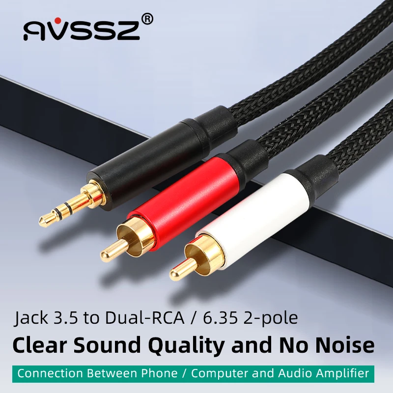 AVSSZ 1 в 2 аудио кабель от 3,5 мм до Dual лотос; RCA разъем для кабеля ноутбука для динамика от 3,5 мм до 6,35 мм 2-полюсный от 3,5 мм до 6,35 мм