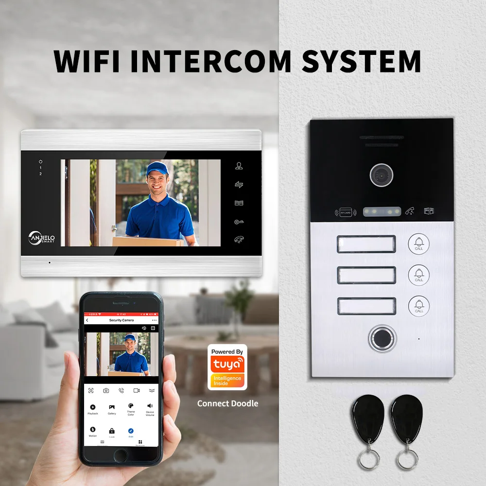 1/2/3 Screens Units Apartment Video Intercom with Call Button Doorbell Camera Wireless Wifi Tuya Rfid Keys Fingerprint Open Door