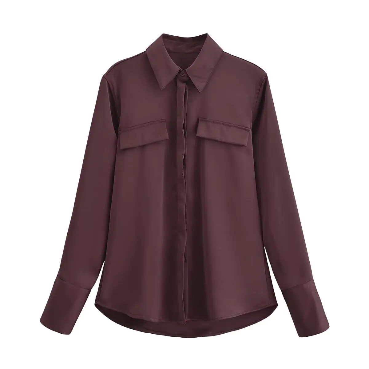 ZA женская новинка 2024 осенне-зимняя рубашка кофейного цвета со скрытой пряжкой