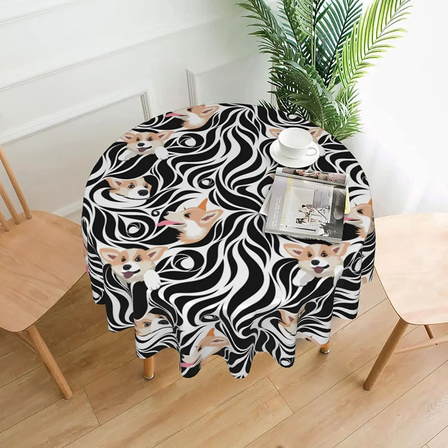 

Zebra Striped Corgi Round Tablecloth Decorative Waterproof Wrinkle Resistant Table Cover for Dinning Tabletop Picnic Party