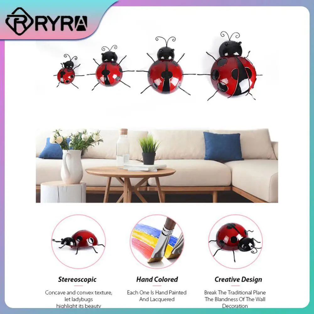 

Outdoor Garden Decorative Figurine Art Ornament 10/16cm Fence Hanger Ornaments Diy Wall Artwork Metal Ladybug Wall Mounted