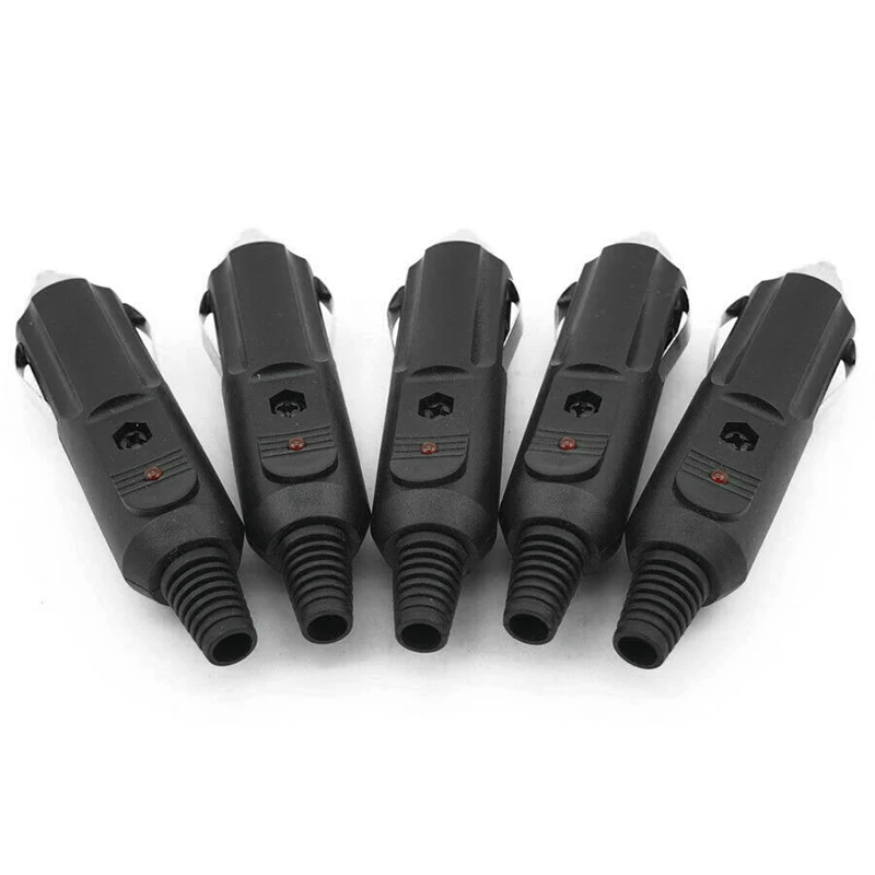 

Male Cigarette lighter plugs Car Socket W/Fuses 10A Red LED Indicator Black Connector Replacement 5pcs Kit Set