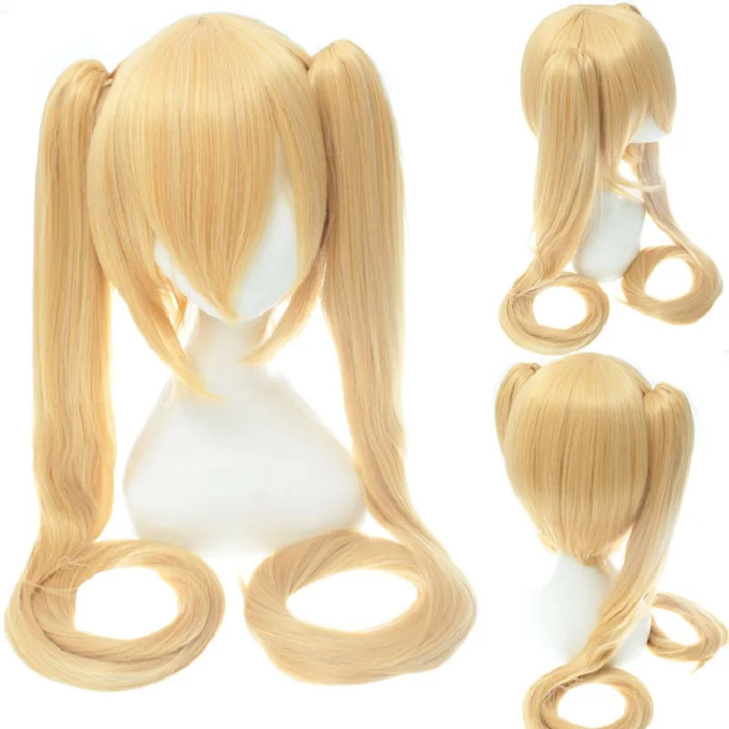 

120CM 47'' Vocaloid Golden Wig With 2 Clip Ponytails Miku Cosplay Beginner Future Synthetic Hair Women Universal Wigs