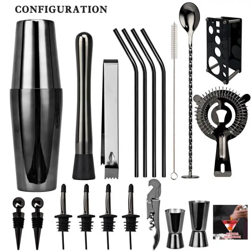 Stainless Steel Cocktail Shaker Set 20pcs 750ml Bartending Set Suitable For Home Or Party Shaker Glass Cocktail Bartending Tools