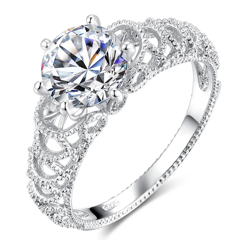HOYON 14k White Gold Color Micro Set Diamond AAA Zircon Wedding Ring For Women Band Six Prong Fashion Jewelry Free Shipping