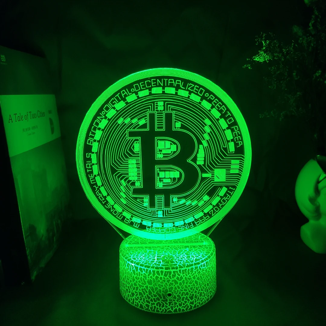

Акриловый светодиодный ночсветильник 3D, настольная лампа с биткоином для комнаты, декоративный ночсветильник с сенсорным датчиком, 7 меняющихся цветов, на батарейках