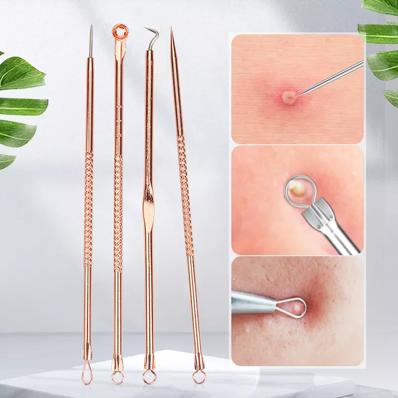 

4Pcs/set Acne Blackhead Comedone Black Pimple Remover Skin Care Women Beauty Acne Treatment Pore Cleanser Needle Hook Makeup Set