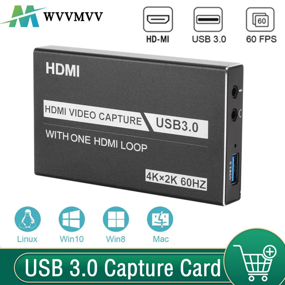 

WVVMVV 4K USB 3.0 Video Capture Card HDMI-compatible 1080P 60fps HD Video Recorder Grabber For OBS Capturing Game Card Live