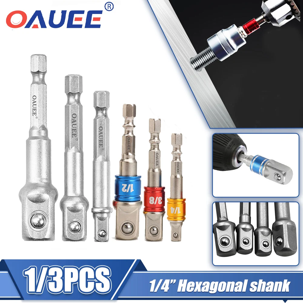 OAUEE 1/4 3/8 1/2 Size Chrome Vanadium Steel Socket Adapter Hex Shank Extension Drill Bit Bar Hex Bit Set Power Tool Accessories