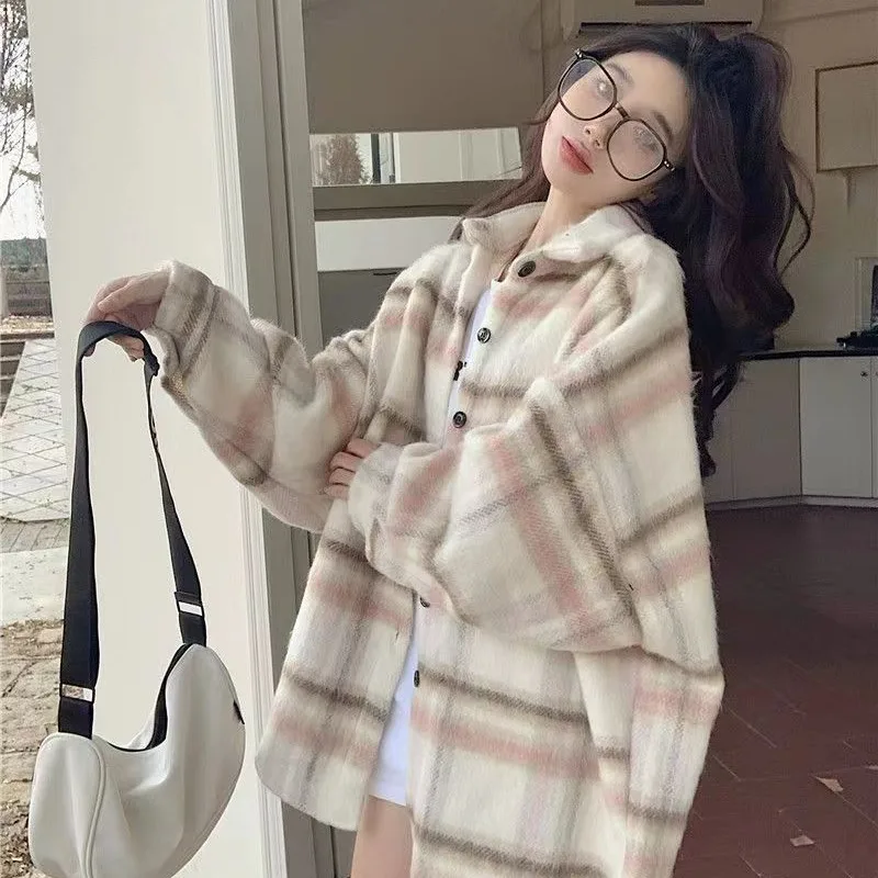 Женское флисовое пальто DAYIFUN в полоску Осенний однобортный Топ с рукавом летучая