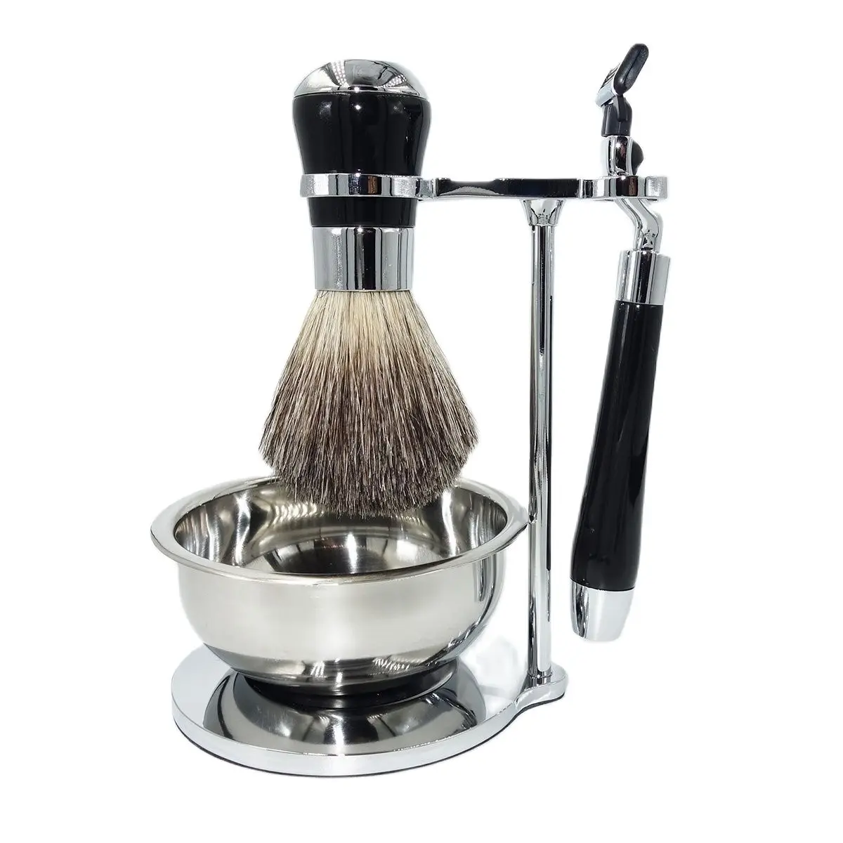 Brush & Safety Razor Holder Set With Soap Bowl