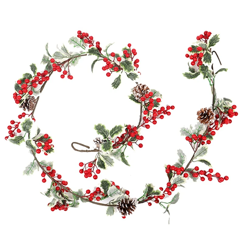 

Красные ягоды и сосновые конусы, искусственные лозы для камина, дома, улицы, праздника, вечеринки, новогодний декор