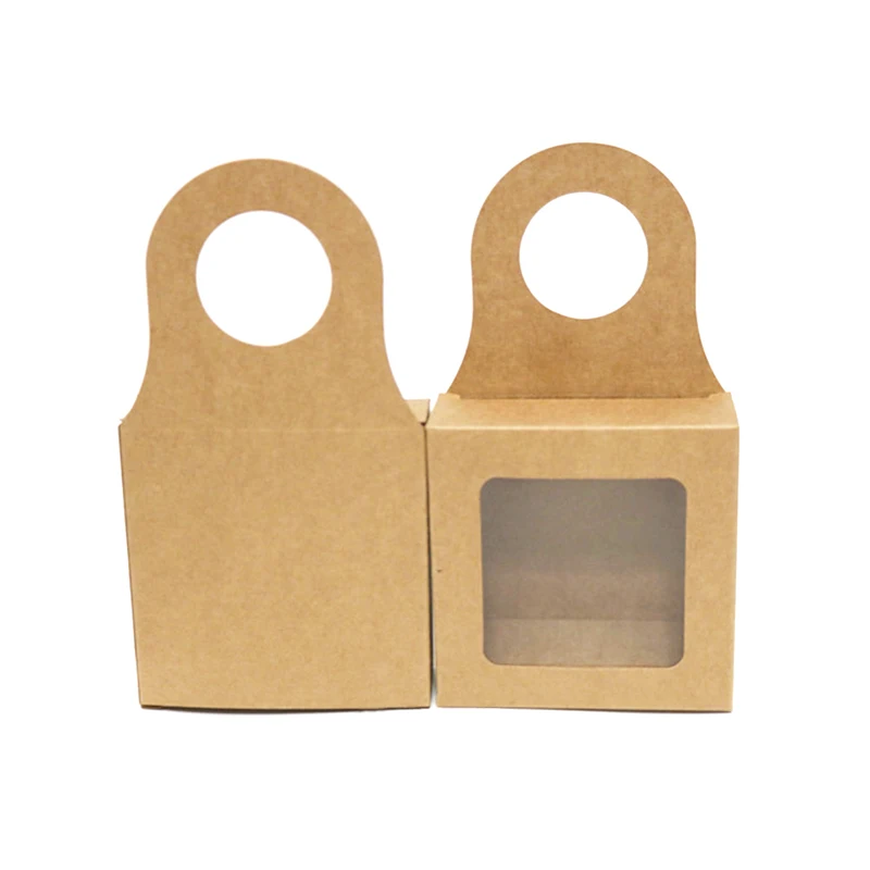 

25pcs Kraft Paper Hook Box Brown Cardboard Boxes With Transparent Window Small Gift Packing Box Festive Event Party Supplies