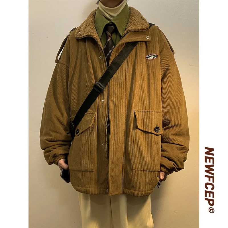 Winter Thicken Corduroy Jacket Men Warm Fashion Retro Thick Lamb Hair Jackets Mens Streetwear Korean Loose Short Coat Men M-2XL