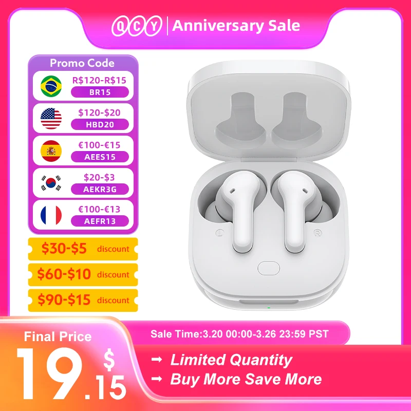 QCY T13 Bluetooth Headphone V5.1 Wireless TWS Earphone Touch Control Earbuds 4 Microphones ENC HD Call Headset Customizing APP