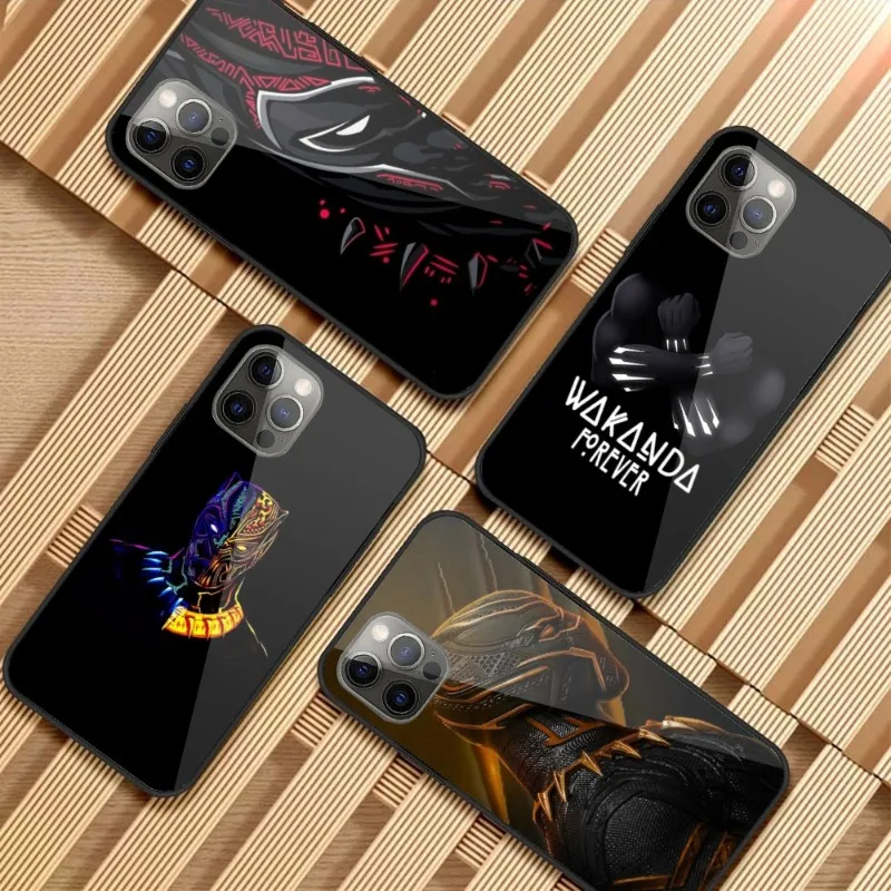 

Чехол для телефона с черной пантерой для iPhone 14 13 12 11 XS X 8 7 6 Plus Mini Pro Max SE 2022, стеклянный чехол для телефона из поликарбоната