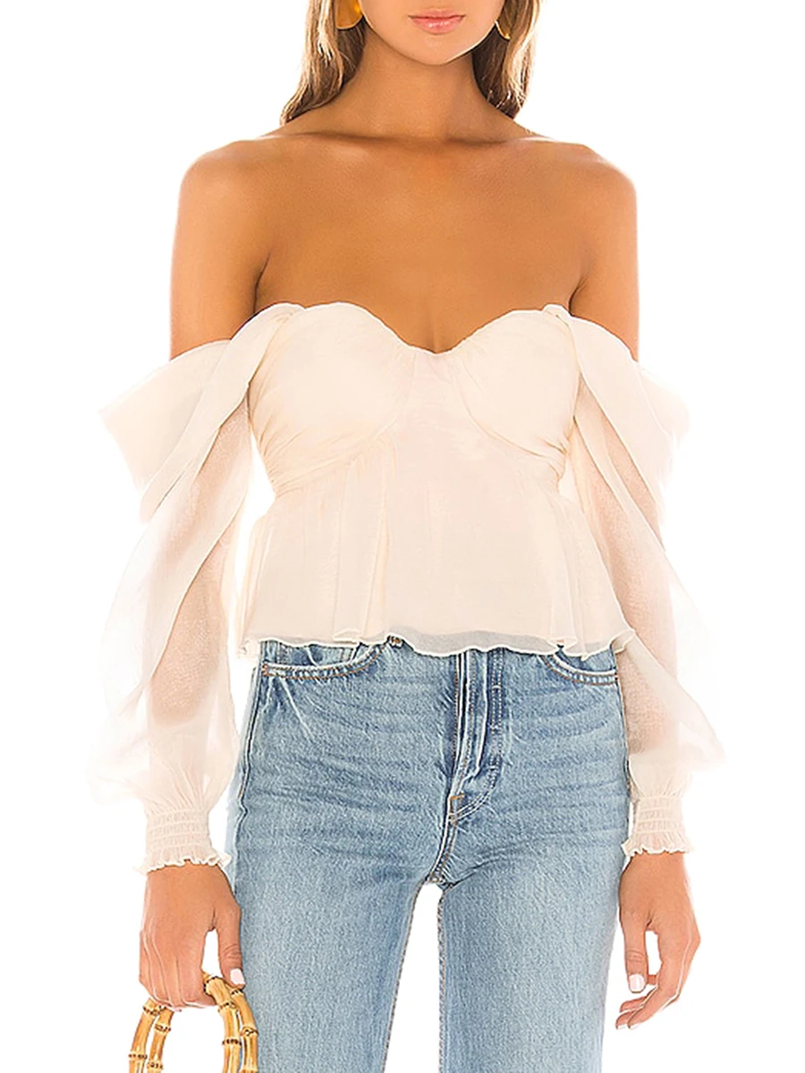 

Женский укороченный Топ с длинным рукавом, Однотонная рубашка с открытыми плечами для клуба, уличная одежда, одежда в эстетике гранж, весна-лето