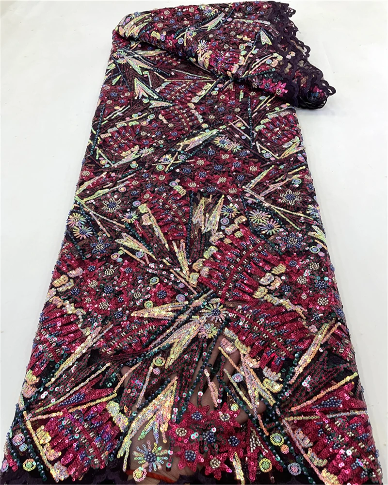 

African Tulle 5yards Mesh Lace 2023 High Quality Sequins Embroidery Plaid Wedding Party Dress Nigerian Design