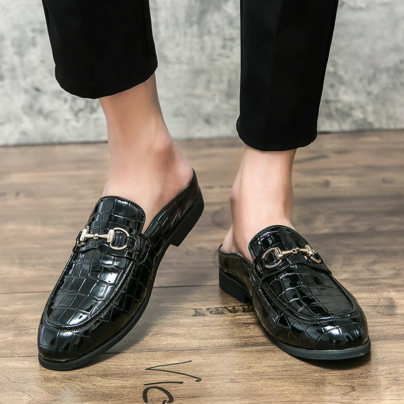 2023 New Summer Leather Black Men&rsquo;s Half Shoes For Men Par