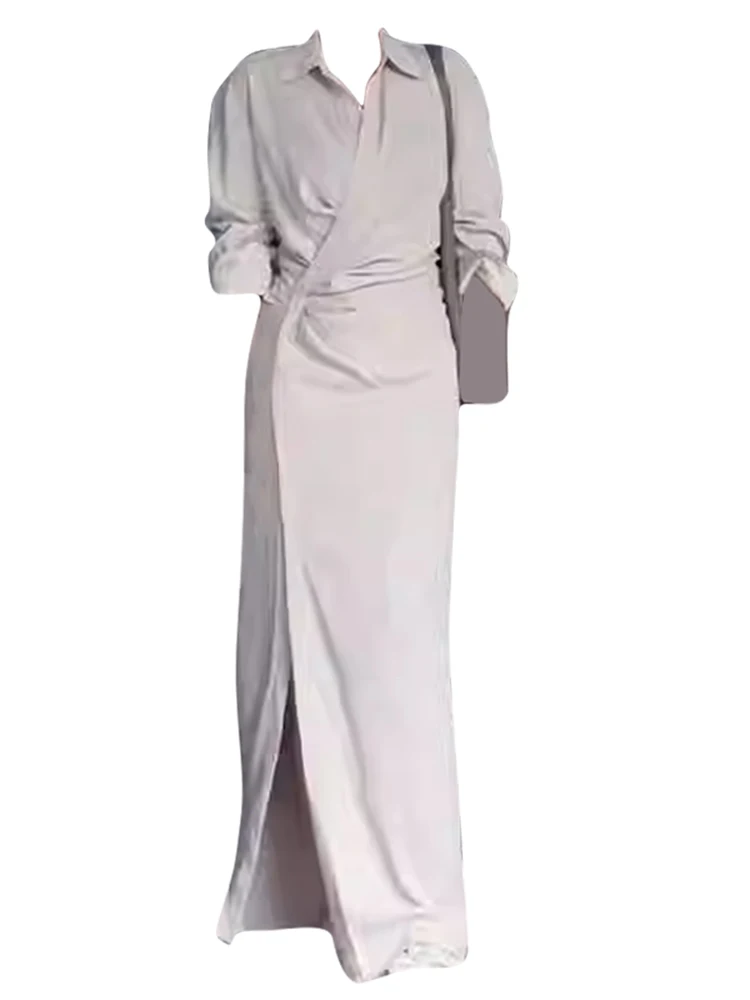 Женское элегантное платье-рубашка с разрезом облегающее обтягивающее платье со