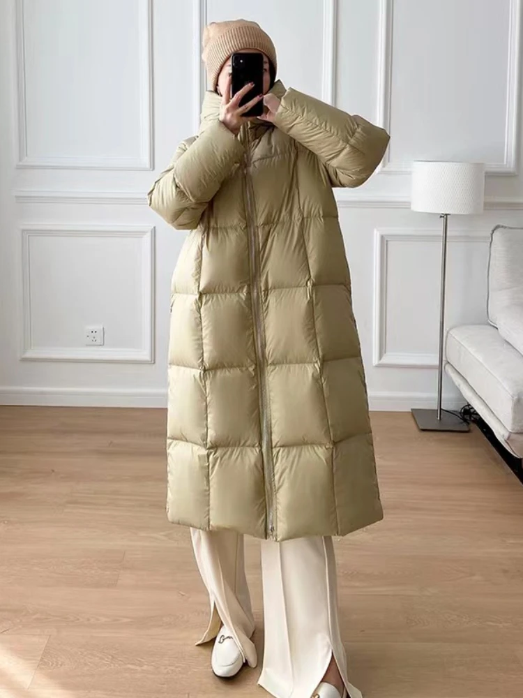 

LY VAREY LIN New Winter Long Down Jacket Women Fashion Hooded Zipper 90% White Duck Down Coat Lady Loose Thick Warm Outwear