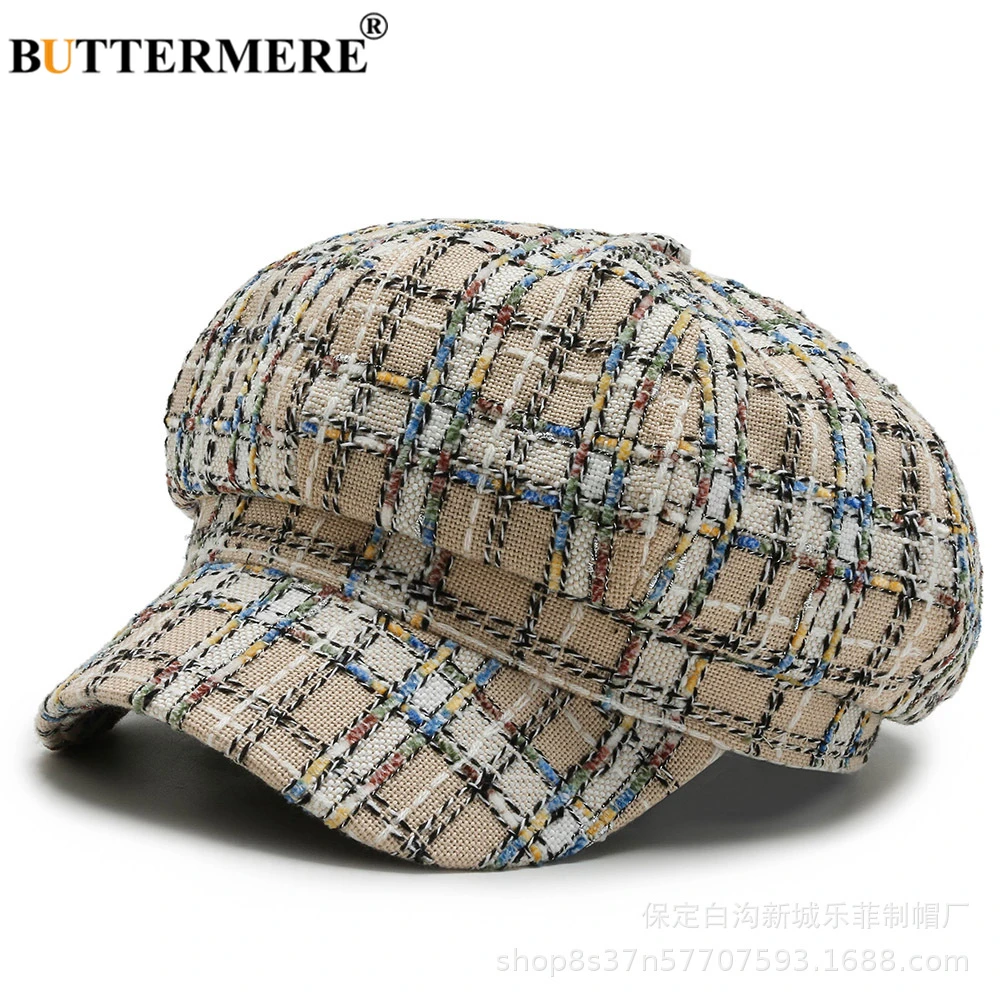 

Женская восьмиугольная кепка, винтажная, в черно-белую клетку, цвета хаки