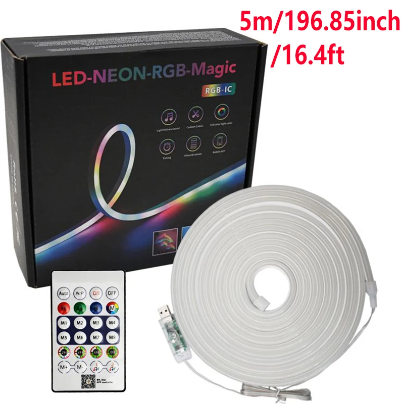 

Наружная светодиодная лента RGBIC IP66, водонепроницаемая, синхронизация музыки, неоновая веревка с управлением через приложение для дорожного двора, лужайки, бассейна