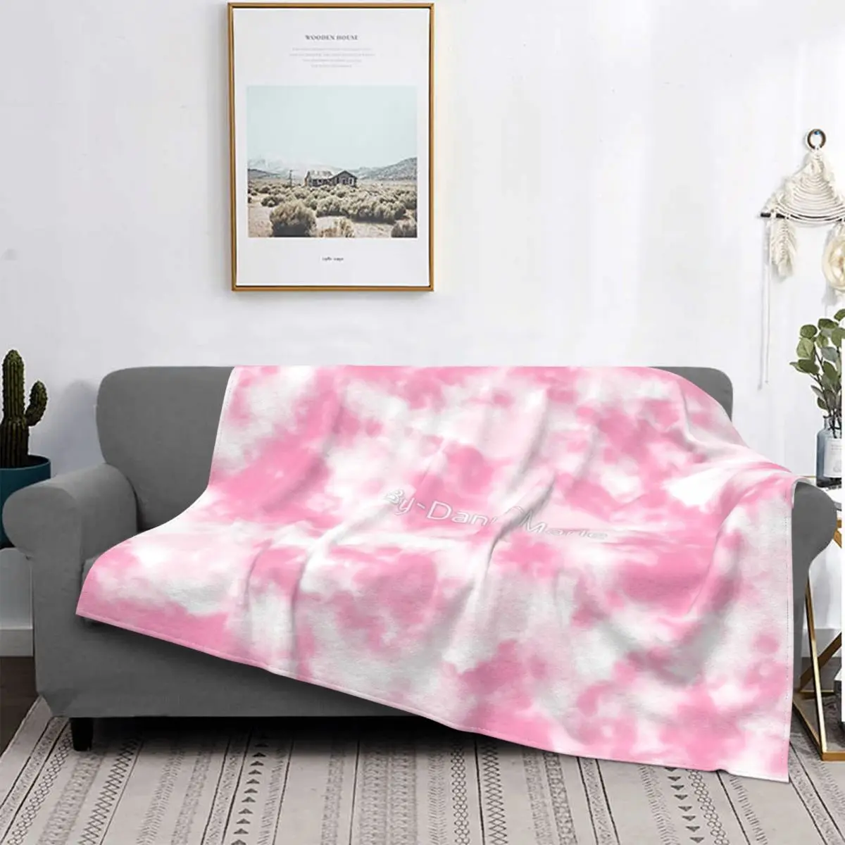 

Warm Pink Clouds Tie Dye Throw Blanket Customizable Warm Nice Gift AntiPilling