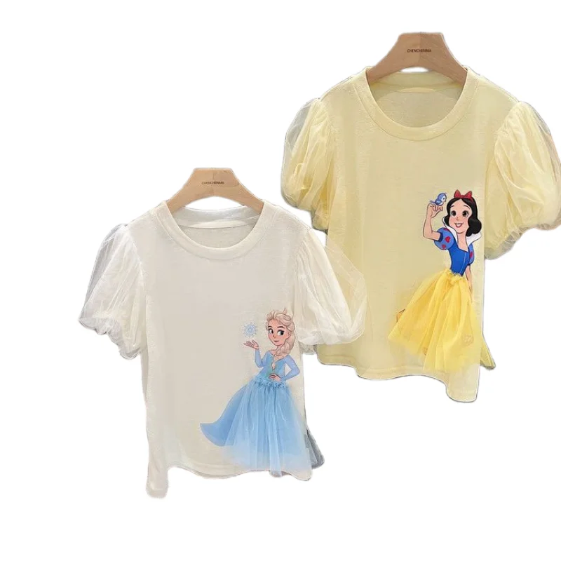 

Frozen anime peripheral kawaii cartoon Aisha Princess Snow White short-sleeved T-shirt creative children's top gift wholesale