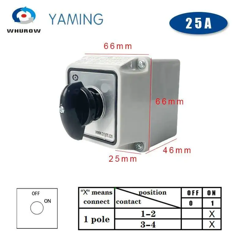 

Yaming Electric LW26-25/1M Переключатель поворотного кулачкового переключателя передач 25A Один полюс с водонепроницаемым корпусом YMW26 LW28
