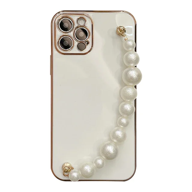 

Phone cover case with bracelet 6D plating Wrist Chian Strap For iPhone11 Pro MAX 7 8 Plus X XR XS Max 12 ProMax mini Pearl Coque