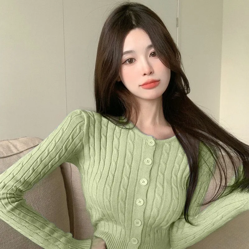 Женский Вязаный Кардиган Винтажный Свитер С Длинными Рукавами И Узором