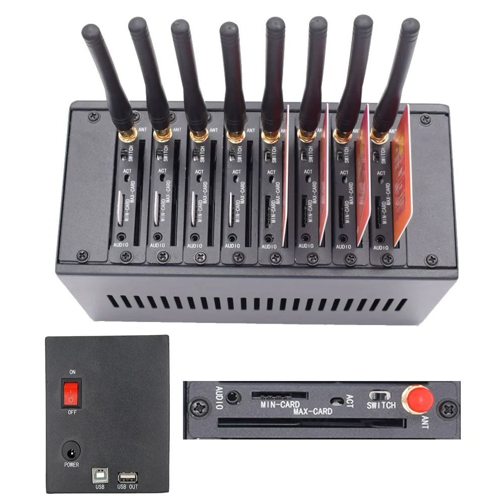 

2022 YX Bulk SMS Blasting Machine 8 Port LTE Modem Pool Support IMEI Change 4G EC20 EC25 Multi Sim Card MMS Modem 8 Ports