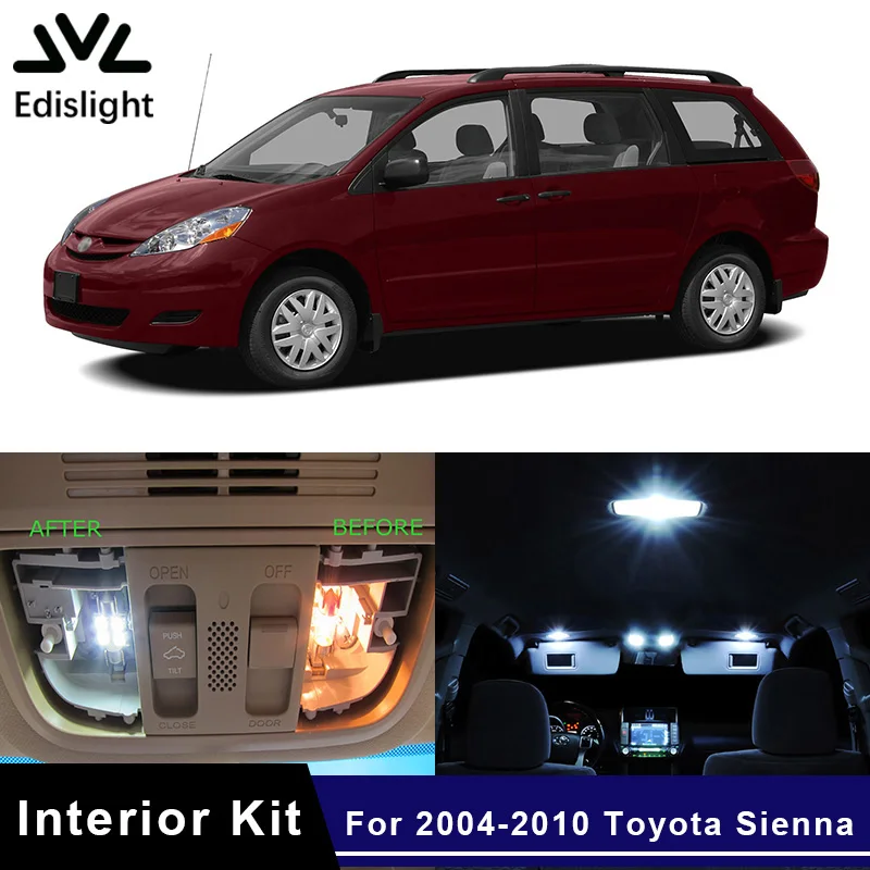 

15Pcs White Ice Blue LED Lamp Car Bulb Interior Package Kit For 2004-2010 Toyota Sienna Map Dome License Plate Light