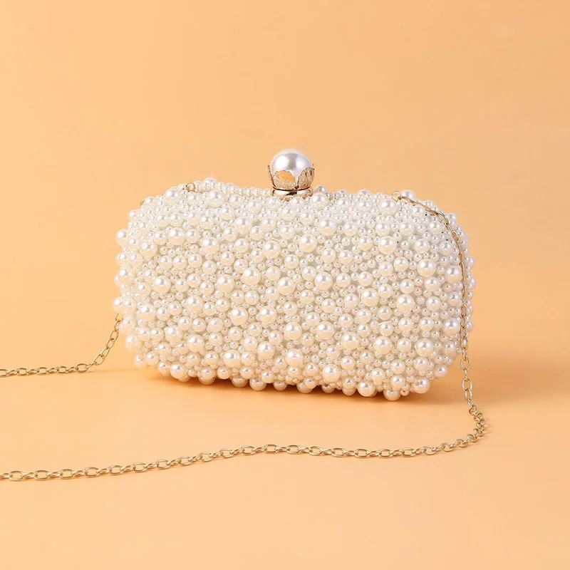

White Pearl Bridal Clutch Bags 2023 New Wedding handbag Women mini Purse Luxury Evening Party Bags chain shoulder bag B519