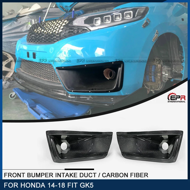 

Track Type Carbon Fiber Front Bumper Intake Duct Glossy Finish Air Vent Cover Drift Kit Tuning Set Trim For Honda 14-18 Fit GK5