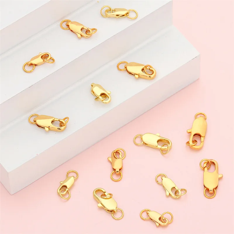Copper 14K/18K Gold Plated Lobster Clasp Connectors Open Jump Rings For Bracelets Jewelry Making Hooks Accessories Supplies DIY