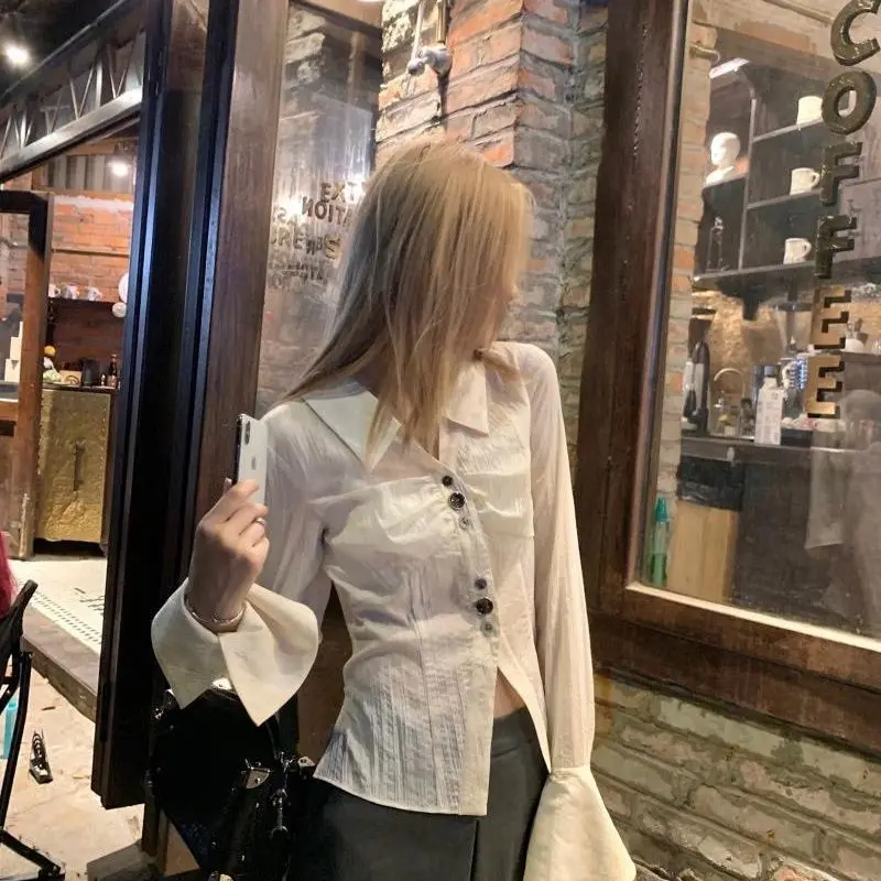 Женская блузка на пуговицах Повседневная Осенняя в Корейском стиле с