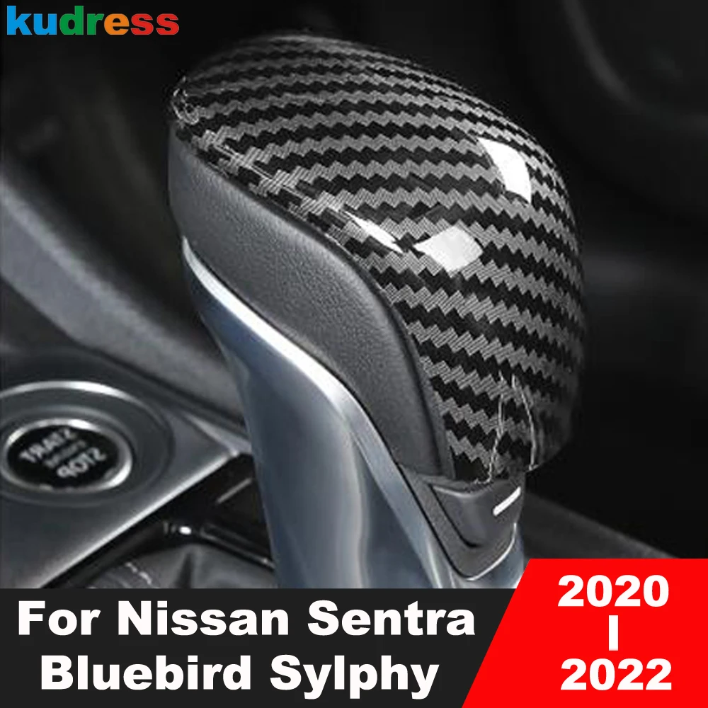 For Nissan Sentra Bluebird Sylphy 2020 2021 2022 Carbon Fiber Car Interior Gear Shift Head Knob Cover Trim Sticker Accessories