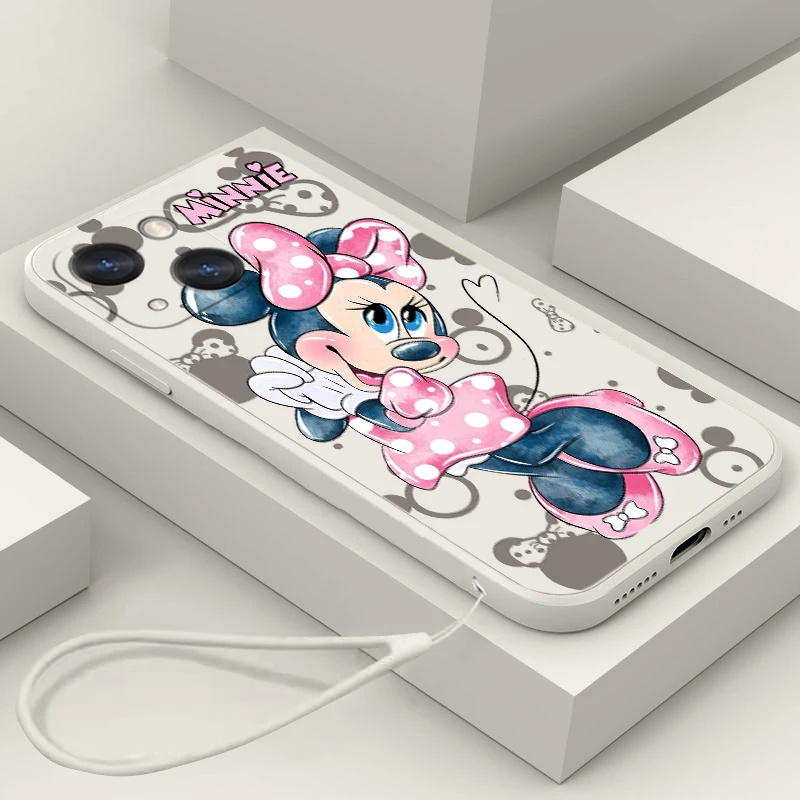 

Pink Minnie Mouse For iPhone 14 13 12 Mini 11 Pro XS MAX XR X 8 7 6S SE Plus Liquid Rope Shockproof Phone Case