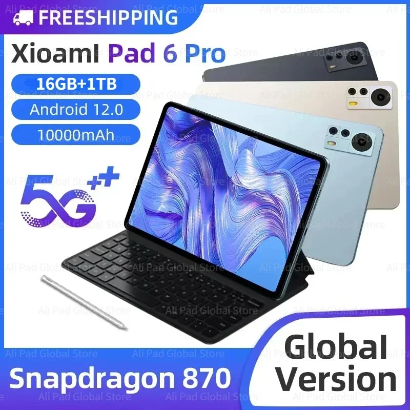 

2024 Tablet Android 13 Pad 6 Pro Snapdragon 870 Original Global Version Tablets PC Octa Core 5G Dual SIM card WIFI HD 4K Mi Tab